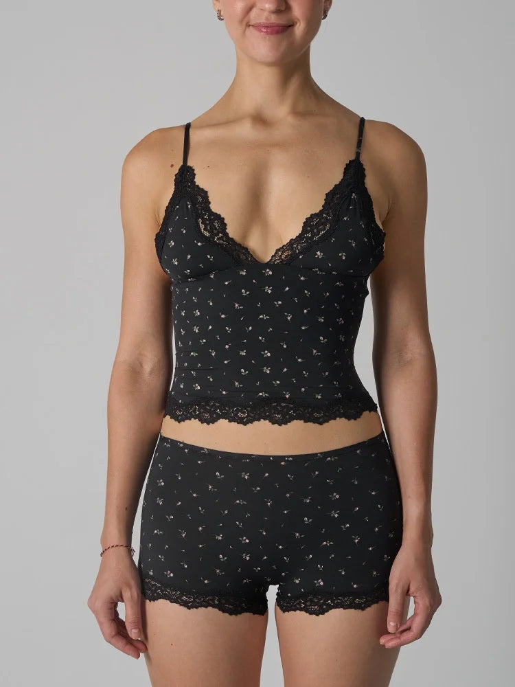 Lace Strap Tank Top and Short Sets