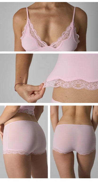 Lace Strap Tank Top and Short Sets