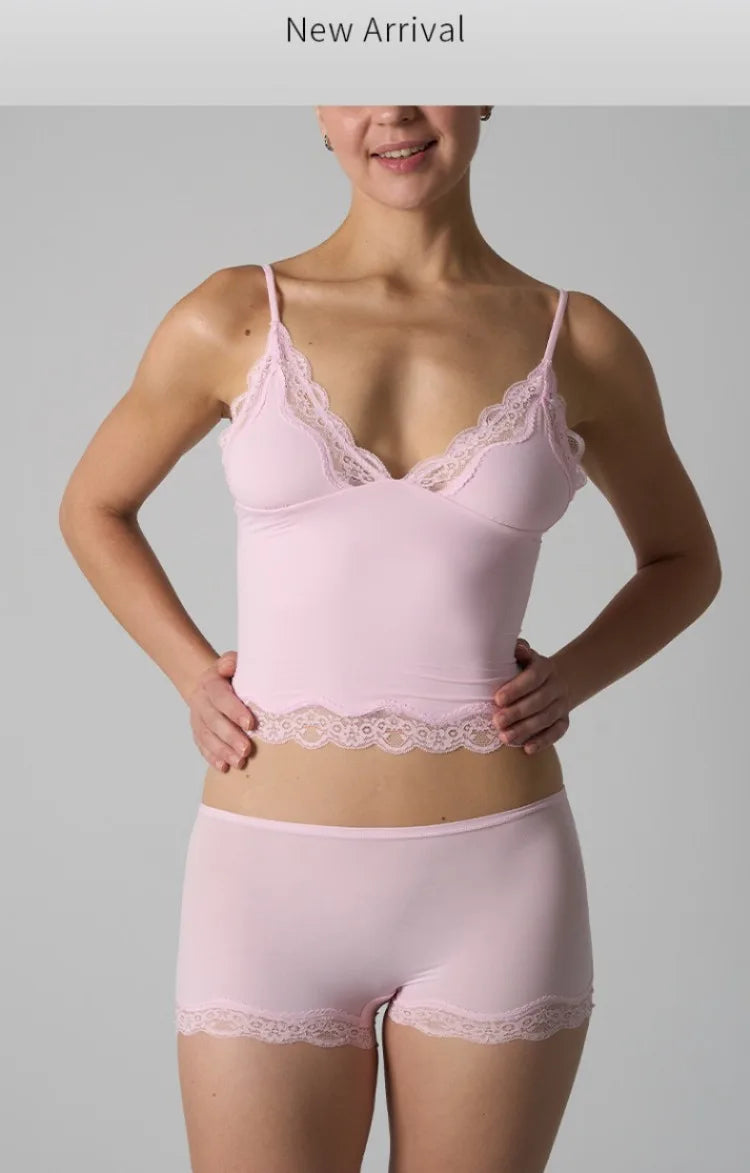 Lace Strap Tank Top and Short Sets