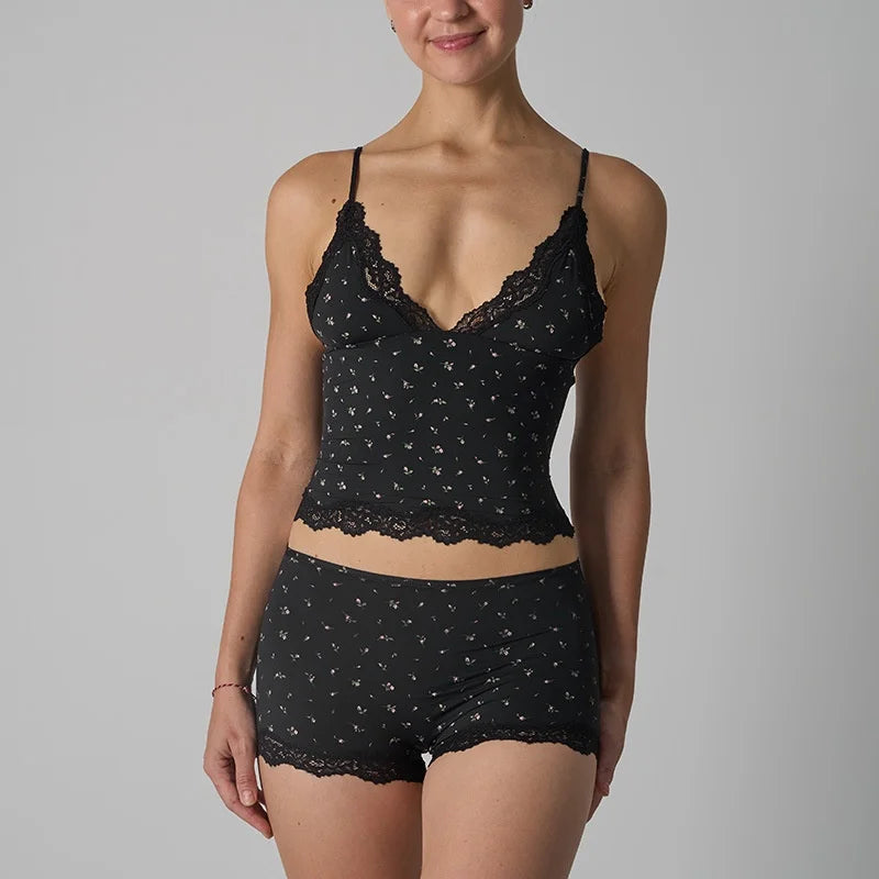 Lace Strap Tank Top and Short Sets