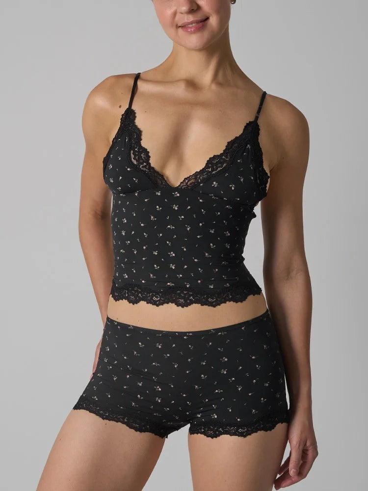 Lace Strap Tank Top and Short Sets