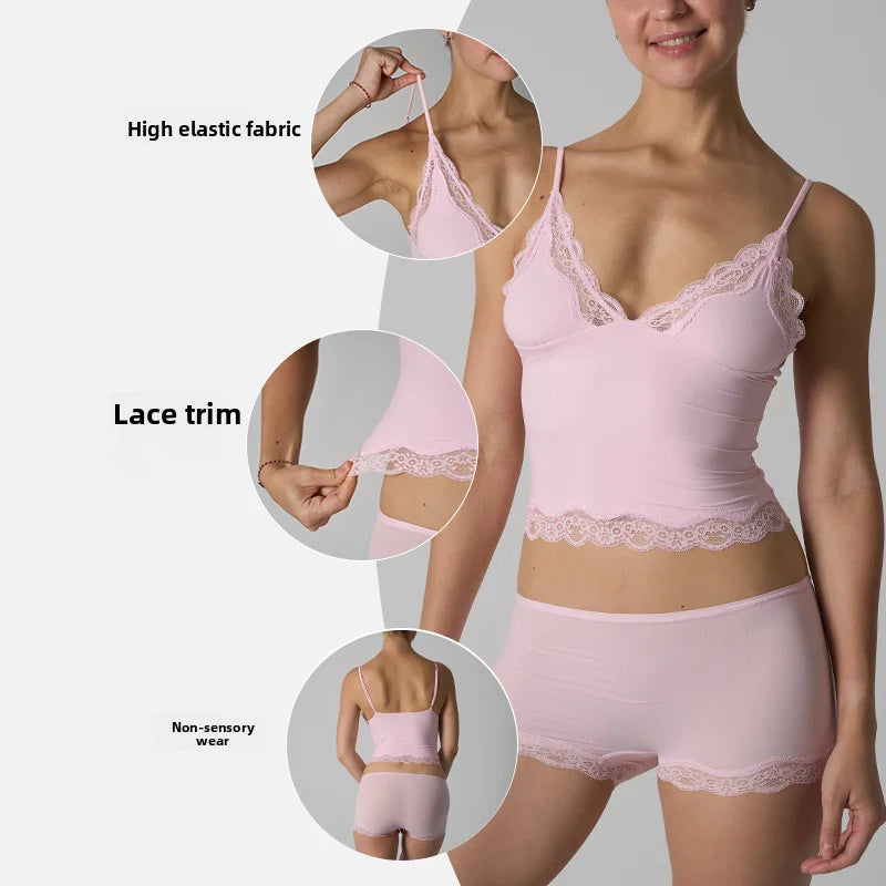 Lace Strap Tank Top and Short Sets