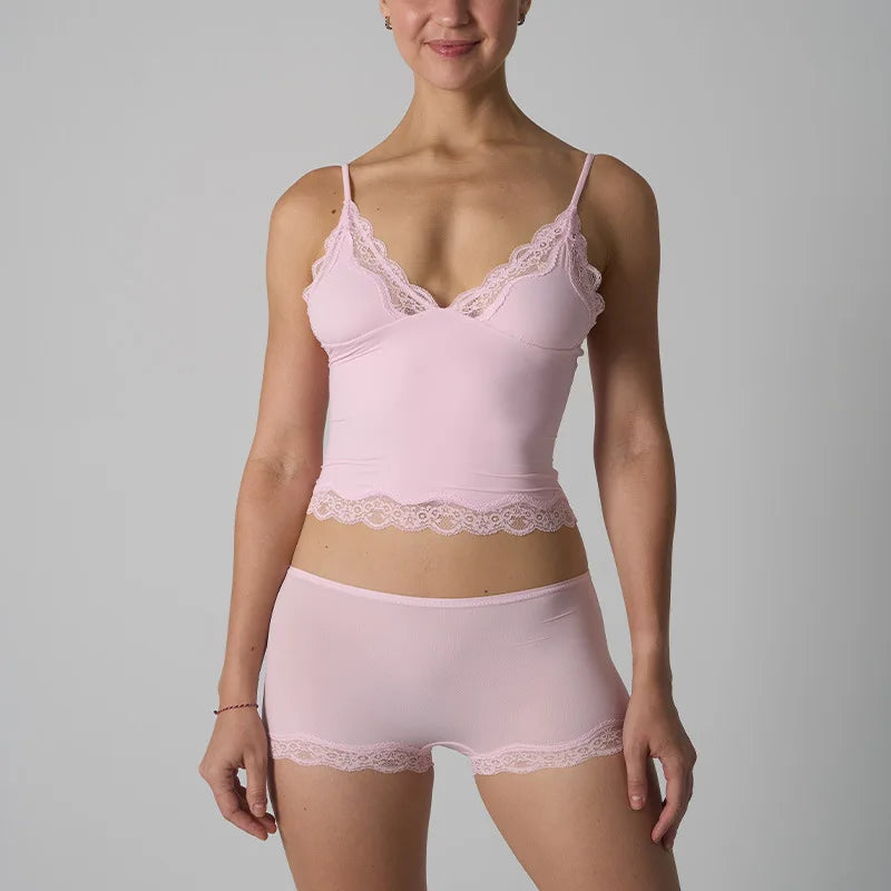 Lace Strap Tank Top and Short Sets