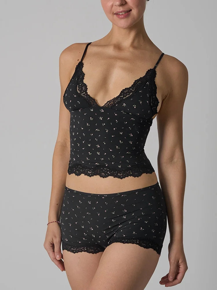 Lace Strap Tank Top and Short Sets