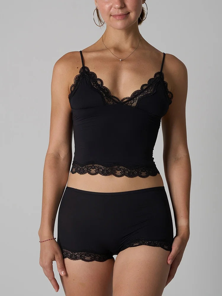 Lace Strap Tank Top and Short Sets