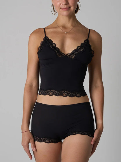 Lace Strap Tank Top and Short Sets