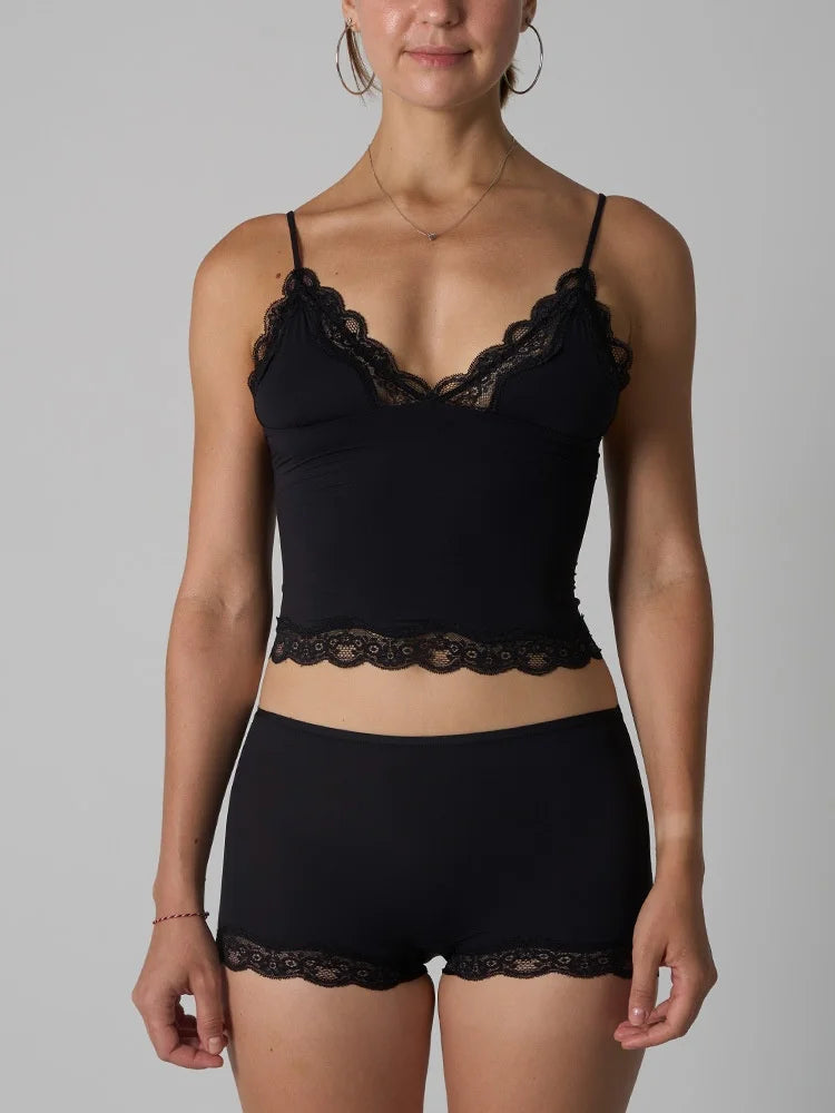 Lace Strap Tank Top and Short Sets